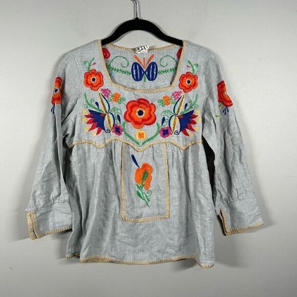 Sister Mary Boho floral embroidered hippie peasant tunic top - Picture 1 of 10